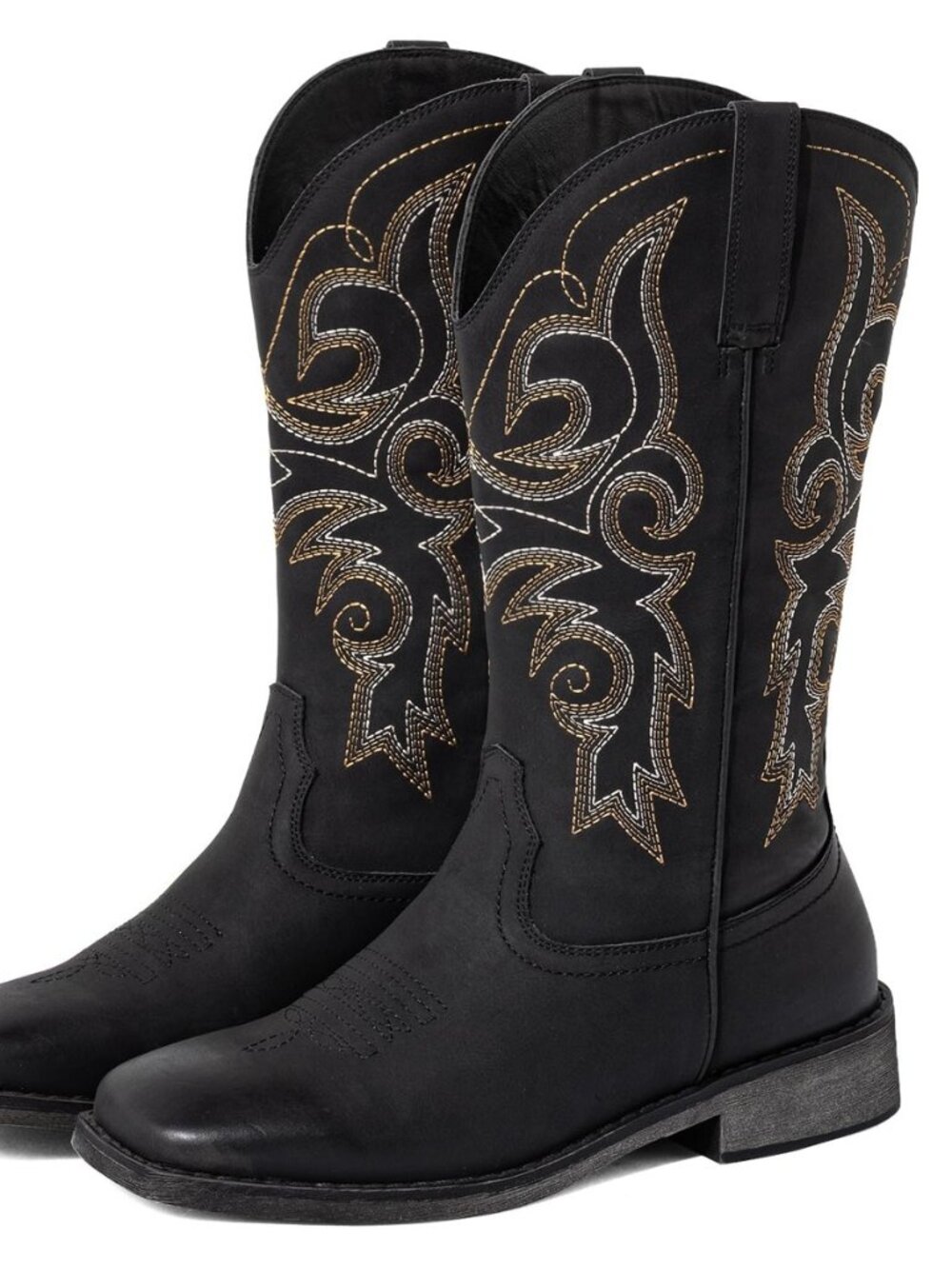 Wide Calf Cowboy Boots Women Square Toe Western Embroidered Mid Calf Cowgirl